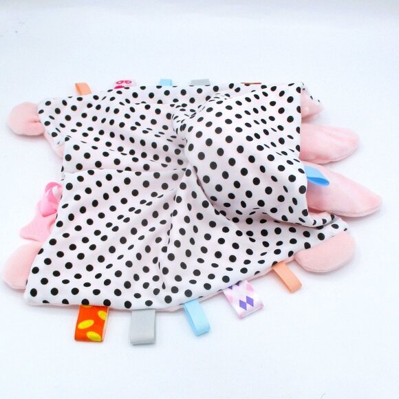 Pink Bunny Lovey Rattle Teether Blanket W/ Tags For Babies Minky & Polka Dot Bac - Picture 3 of 5